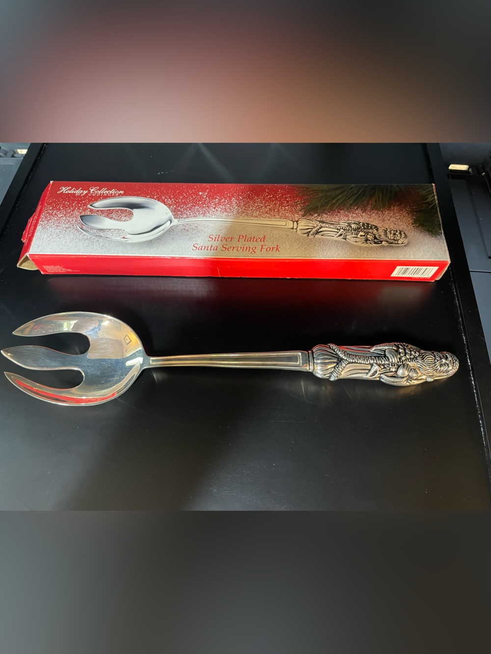 Silver-Plated Holiday Serving Fork with Ornate Handle